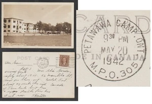 Postcard Petawawa Camp Ontario Administration Building with M.P.O. 305 cancel - Picture 1 of 4