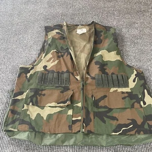 Vintage Duck Bay Hunting Vest Green Large Camouflage Canvas Shooting Range Ammo - Picture 1 of 10