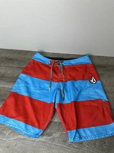 Volcom Cinch Fly Striped Surf Board Shorts Red Blue MENS SIZE 28 - Picture 1 of 7