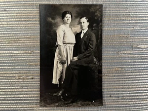 RPPC Studio Portrait Husband and Wife Man Woman Real Photo Postcard - Picture 1 of 2