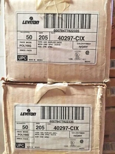 LEVITON Duplex Jack 40297-CIX (Ivory) Box Of 50  - Picture 1 of 7