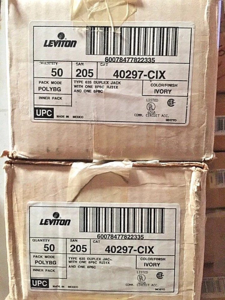 LEVITON Duplex Jack 40297-CIX (Ivory) Box Of 50  - Image 1 of 4