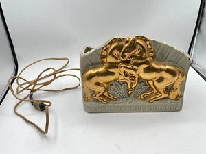 Vintage Mid-Century Modern Ceramic Gold Horses TV Lamp / Planter - Works *READ* - Picture 1 of 16