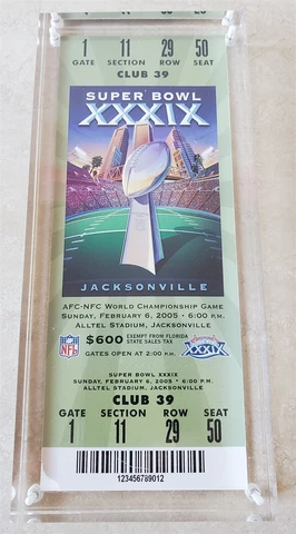NFL Commemorative Souvenir Super Bowl XXXIX Ticket New England Patriots Cover
