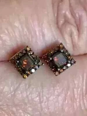 1Ct Princess Lab-Created Chocolate Diamond Stud Earrings 14K White Gold Plated - Image 1 of 3