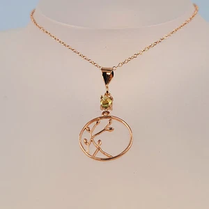 Green Peridot Branch-Necklace, Branch Design, Rose Gold Plated - Picture 1 of 4