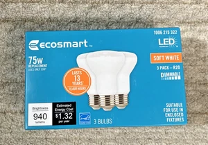 3 Pack/ EcoSmart 75W R20 Dimmable ENERGY STAR LED Light Bulb SOFT White 2700K - Picture 1 of 7