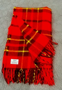Vtg Faribo Wool Throw Stadium Blanket w/Fringe Red Tartan Plaid Faribault MN - Picture 1 of 4