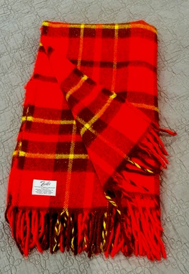 Vtg Faribo Wool Throw Stadium Blanket w/Fringe Red Tartan Plaid Faribault MN - Image 1 of 4