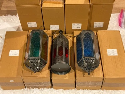 9 Pc Wedding Lot Copper Moroccan Lantern Metal Cutouts Decor 10" Tall MULTICOLOR - Image 1 of 4