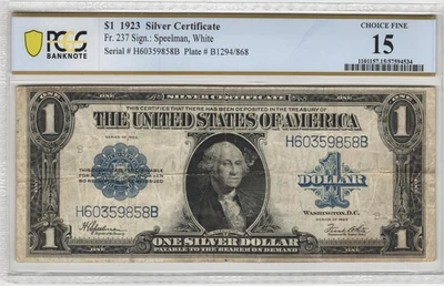 Fr.237 1923 Horseblanket $1 Silver Certificate PCGS Choice Fine 15 Comment - Image 1 of 2