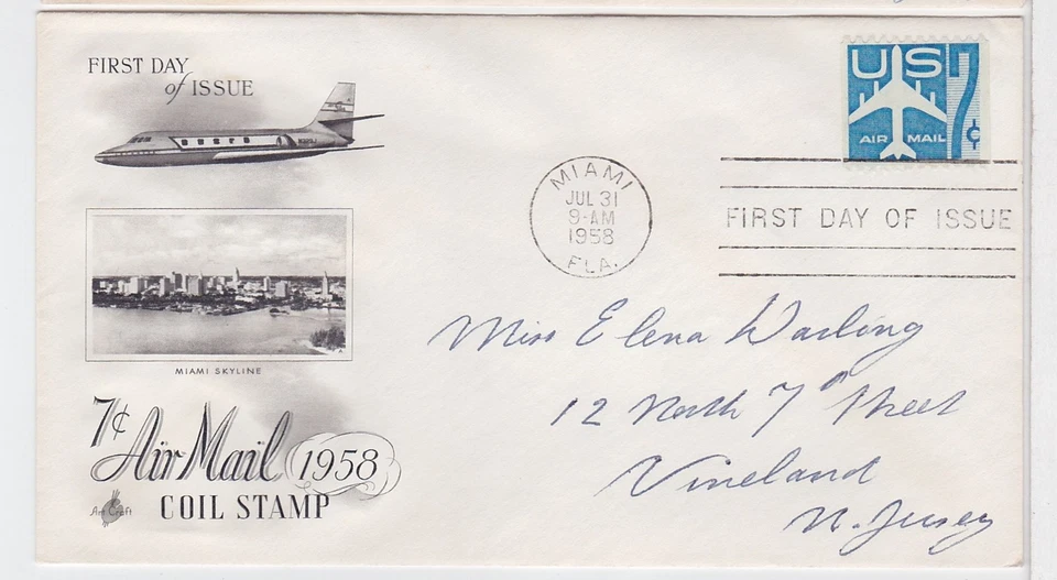 TurtlesTradingPost - 7 Cent Airmail Coil Pair - #C52 1958 FDC Artcraft Cachet - Image 1 of 1