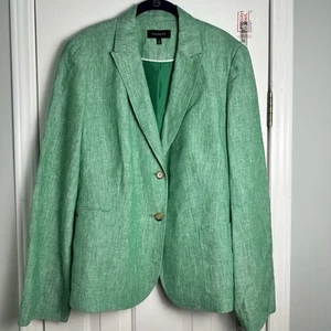 Talbots 100% Linen Green Cross Dyed 2 Button Blazer Career Jacket Pockets 18 - Picture 1 of 11