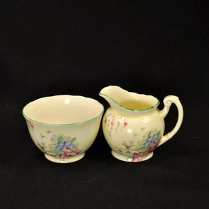 E Brain Foley Crema y Azúcar Abierta Difícil de Encontrar 1936-1948 Pintado a Mano Floral Borde Verde - Imagen 1 de 20