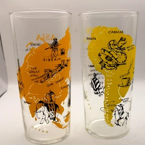 ~Vintage Kontinente Glas Becher~ Bundesglas? ~ 2er Set Gläser ~ 6,25" - Bild 1 von 5