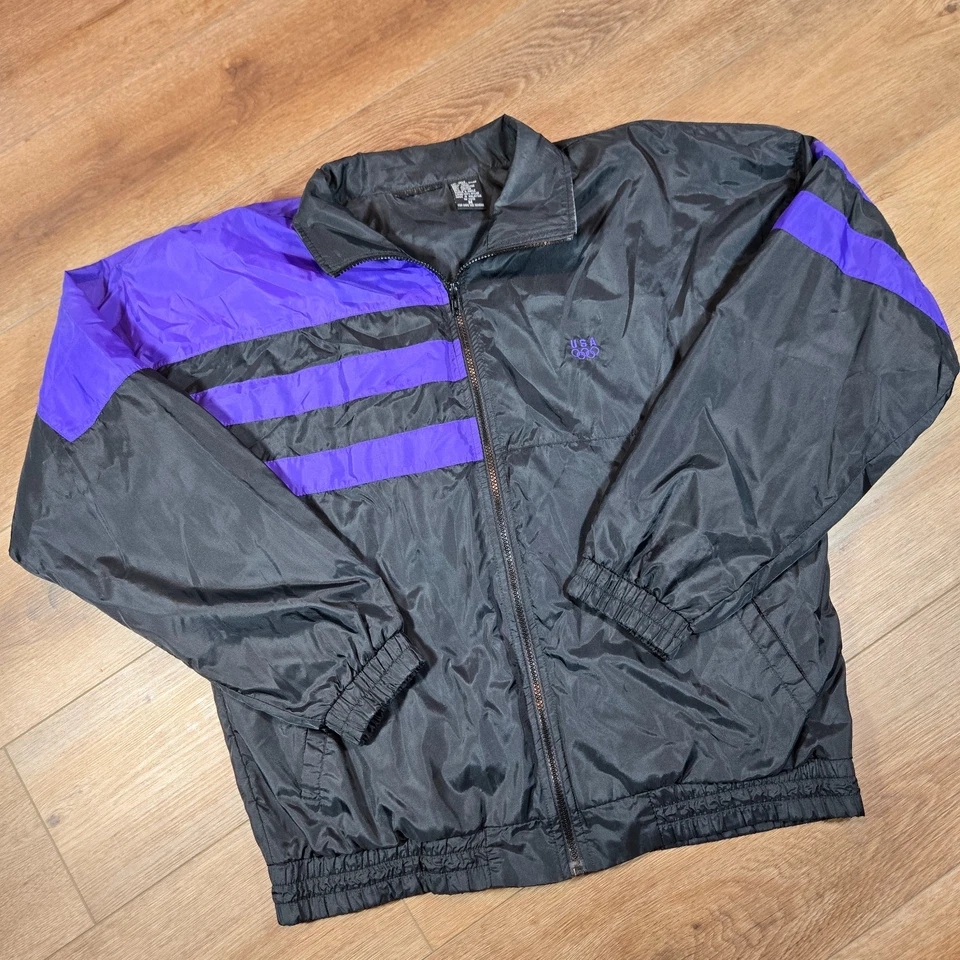 Chaqueta cortavientos vintage JCPenney Juegos Olímpicos de EE. UU. para hombre M roja azul negra años 90 retro Foto 1 de 4