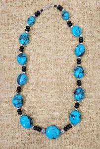 Türkis (Hubei?) Halskette Onyx und Silber 925 Indianer - Bild 1 von 8