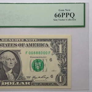 $1 Fancy Serial Number FRN 0's & 8's Series 2006 PCGS 66PPQ - F00888000F - Picture 1 of 4