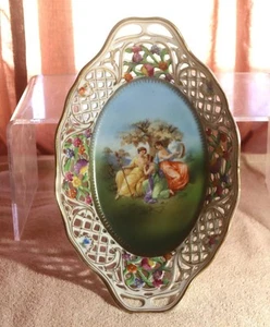 Hand Painted Schumann Bavaria DRESDEN FLOWERS Portrait Center Oval Bowl 12" - Picture 1 of 8