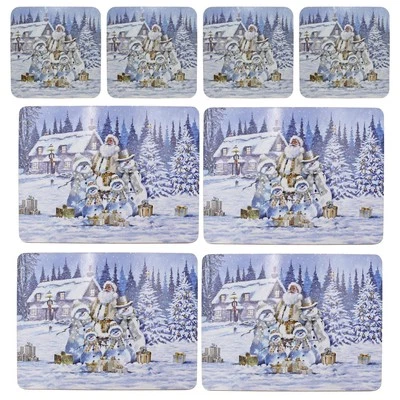 Weihnachten Tischsets Und Untersetzer Set Gekorkt Rücken Mit 8 Santa Schneemann - Bild 1 von 4
