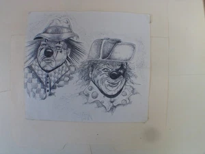 Arte Prisionero Vintage 2 Cabezas de Payaso 8x9 Lápiz sobre Sobre Abierto - Imagen 1 de 2