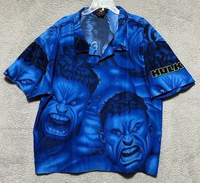 2002 Marvel Incredible Hulk AOP Shirt Mens 3XL Y2K Button Up Vintage Comic - Image 1 of 4