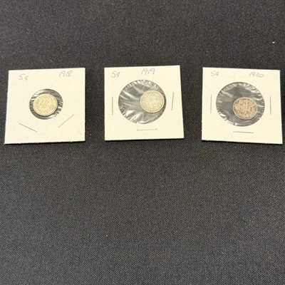 Canada 5¢ Silver Lot (1918/1919/1920) George V Fish Scales – .925 Silver ✨ - Image 1 of 4