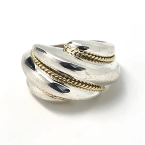 Tiffany & Co. Yellow Gold & Sterling Silver 925 Dome Shrimp Rope Ring Vintage - Picture 1 of 6