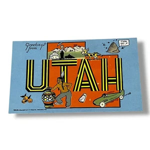 Tarjeta postal saludos desde Utah carta grande tarjeta de lino D323 - Imagen 1 de 2