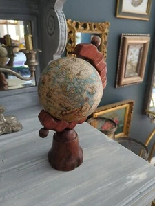 Handmade Wooden Globe, antique style, carved wood stand. 26cm - Picture 1 of 9