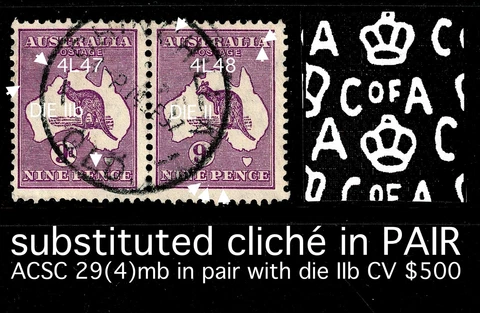 9d VIOLET CofA KANGAROO "SUBSTITUTED DIE II CLICHÉ" IN PAIR! CV$500 @ 4L47+4L48 Cover