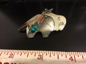 Vintage TM Taylor Hand Signed Navajo Buffalo Brooch Pin Sterling Silver Pendant - Picture 1 of 10