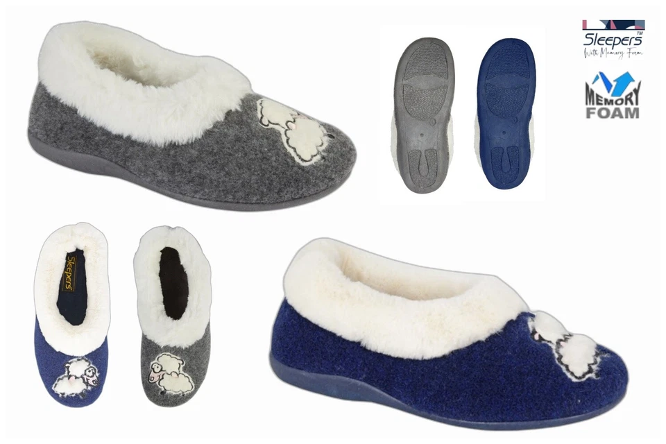 SLEEPERS LS856 NIKKI Ladies Comfort Faux Fur Cuff Sheep Full Slippers