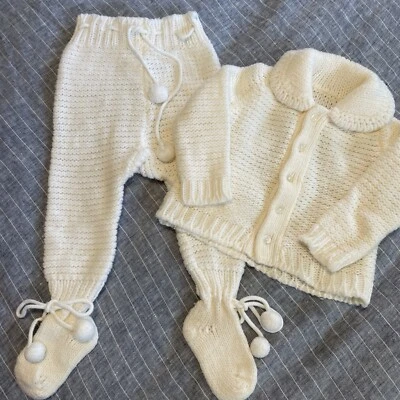 Hand Made Knit Baby Sweater Creamy Off White Vintage - Image 1 of 4