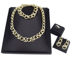 Hugs and Kisses Iced Mariner Link Chain Necklace Bracelet Ring Earrings 56 - Picture 1 of 10