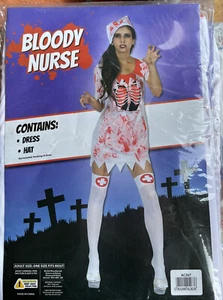 Ladies Nurse Costume Adult Halloween Scrubs Horror Womens Fancy Dress Halloween - Picture 1 of 1