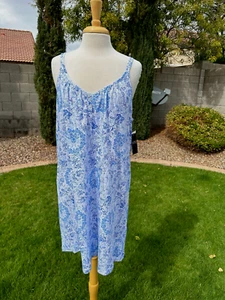 Lauren Ralph Lauren Soft Cotton Blend Sleeveless Nightgown Size L Blue Print NWT - Picture 1 of 7