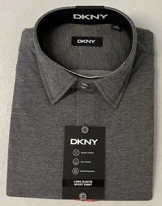 DKNY Men's Stretch Knit Long Sleeve Cotton Shirt GRAY Sport Button MEDIUM New - Picture 1 of 8