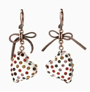 Chico’s Polka Heart Earrings Bow Bowknot Multicolor CZ Confetti Red Rose Gold - Picture 1 of 8