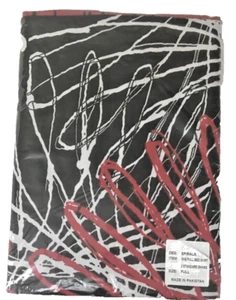 Bed Skirt & 2 Shams For Full Size Bed,  Straight Drop 14 in. Black Red Print - Picture 1 of 6