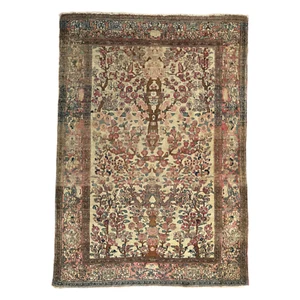 ANTIQUE PICTORIAL ANIMAL SCENE ISPHAHAN RUG HAND MADE PERSIAN CARPET 6'5" X 4'6" - Picture 1 of 13