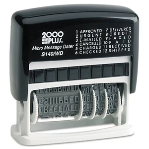 2000 PLUS 12 in 1 Self Inking Date and Message Rubber Stamp Black Ink - Picture 1 of 9