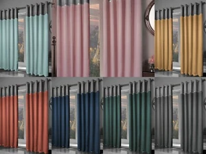 Luxury Thermal Blackout Curtains Ombre Style Two Tone Eyelet/Ring Top + Diamante - Picture 1 of 48
