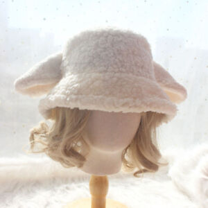Women Winter Fluffy lamb Ear Plush Bucket Hat Ladies Warm Faux Fur Fisherman Cap