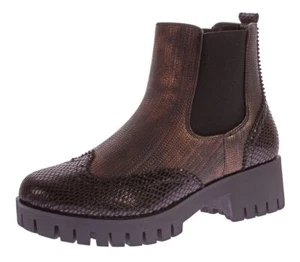 Botines de mujer tacón bloque aspecto metálico botas tobillo zapatos aspecto reptil - Imagen 1 de 7