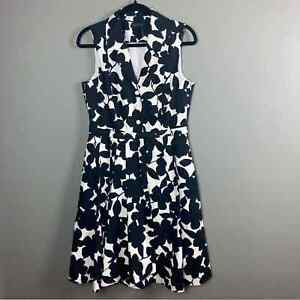 Donna Karan Shirt dress size 8 black white floral block print collar sleeveless