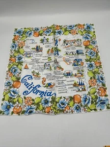 VINTAGE 1950s LADIES HANKIE, CALIFORNIA SOUVENNIR VINTAGE HANKIE, 12" X 12' - Picture 1 of 2