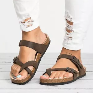 Sandalias Casuales De Cuero Para Mujer Estilo Roma Zapatos De Moda Verano Casual - Picture 1 of 10