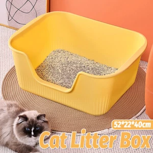 Large Cat Litter Box Open Toilet Semi Enclosed Yellow Tray Splash Proof Pet AU - Picture 1 of 12