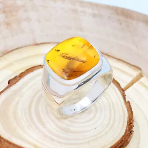 Baltic Amber Cushion Cut 925 Sterling Silver Handmade Men's Ring Jewelry - Picture 1 of 2
